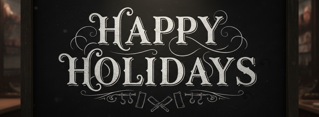 write happy holidays in a vintage looking letters with black board meets peaky blinders way